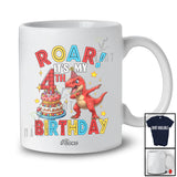 Personalized Custom Name Roar It's My 4th Birthday; Amusing Dabbing T-Rex; Men Boys Family T-Shirt