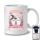 Personalized Custom Name October We Wear Pink; Lovely Halloween Breast Cancer Couple Boo Ghost T-Shirt