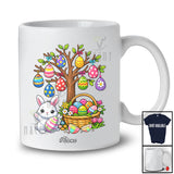 Personalized Custom Name Bunny With Easter Eggs Tree; Lovely Eggs Hunting Flowers Family Group T-Shirt