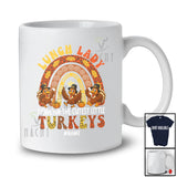 Personalized Custom Name I Care For Cutest Turkeys; Joyful Thanksgiving Lunch Lady Rainbow T-Shirt