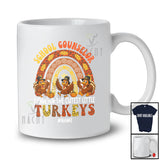 Personalized Custom Name I Care For Cutest Turkeys; Joyful Thanksgiving Rainbow; School Counselor T-Shirt