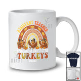 Personalized Custom Name I Teach Cutest Turkeys; Joyful Thanksgiving Rainbow; Assistant Teacher T-Shirt