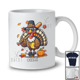 Personalized Turkey Playing Softball; Amusing Thanksgiving Custom Name Sport Player Team T-Shirt