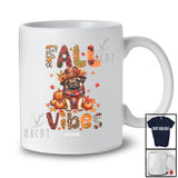 Personalized Custom Name Fall Vibes; Adorable Thanksgiving Pilgrim Pug Autumn Leopard Plaid T-Shirt