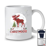 Personalized Custom Name Merry Christmoose; Amazing Christmas Moon Red Plaid Moose T-Shirt