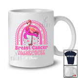Personalized Custom Name Breast Cancer; Lovely Pink Ribbon Flamingo Rainbow T-Shirt