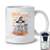 Personalized Custom Name Chillin With My Creeps; Horror Halloween Cosplay Witch Skeleton Cat T-Shirt