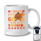 Personalized Custom Name I Paused My Game Thankful; Joyful Thanksgiving Turkey Video Gamer T-Shirt
