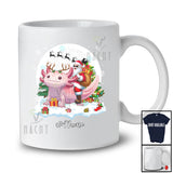 Personalized Custom Name Santa Riding Axolotl Reindeer; Amusing Christmas Snow Animal T-Shirt