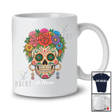 Personalized Custom Name Floral Sugar Skull; Spooky Halloween Dia de Muertos Mexican Family T-Shirt