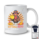 Personalized Custom Name Softball Squad; Happy Thanksgiving Turkey Softball Stick Tail Player T-Shirt