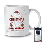Personalized Custom Name First Christmas With My Hot New Husband; Amusing Plaid Santa Couple T-Shirt