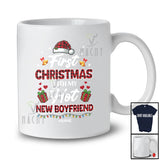 Personalized Custom Name First Christmas With My Hot New Boyfriend; Amusing Plaid Santa Couple T-Shirt