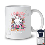 Personalized Custom Name I Ghost Coffee Here; Lovely Halloween Pink Boo Flowers; Drinking T-Shirt