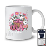 Personalized Custom Name Pink Boo Ghosts With Pumpkins; Floral Breast Cancer Halloween Family T-Shirt