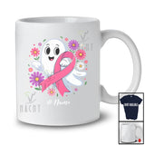 Personalized Custom Name Boo Ghost With Pink Ribbon; Floral Breast Cancer Halloween Family T-Shirt