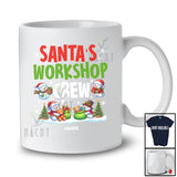 Personalized Custom Name Santa's Workshop Crew; Adorable Christmas Lights Snowman Working T-Shirt