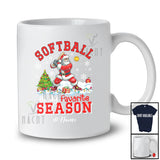 Personalized Custom Name Softball Favorite Season; Joyful Christmas Santa Playing Player T-Shirt