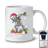Personalized Custom Name Santa Skeleton Dabbing Snowing; Joyful Christmas Lights Family T-Shirt
