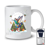 Personalized Custom Name Hummingbird Plaid Santa Reindeer; Lovely Christmas Lights Moon Bird T-Shirt