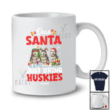 Personalized Custom Name Santa Just Bring Huskies; Lovely Christmas Lights Tree Family T-Shirt
