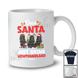 Personalized Custom Name Santa Just Bring Newfoundlands; Lovely Christmas Lights Tree Family T-Shirt