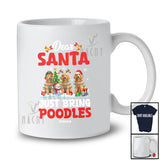 Personalized Custom Name Santa Just Bring Poodles; Lovely Christmas Lights Tree Family T-Shirt