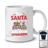 Personalized Custom Name Santa Just Bring Schnauzers; Lovely Christmas Lights Tree Family T-Shirt