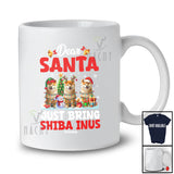 Personalized Custom Name Santa Just Bring Shiba Inus; Lovely Christmas Lights Tree Family T-Shirt