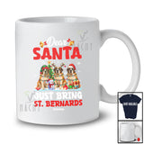 Personalized Custom Name Santa Just Bring St. Bernards; Lovely Christmas Lights Tree Family T-Shirt
