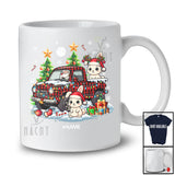 Personalized Custom Name My Christmas Pajama Shirt; Lovely Bunny On Plaid Pickup Truck T-Shirt