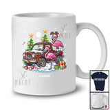 Personalized Custom Name My Christmas Pajama Shirt; Lovely Flamingo On Plaid Pickup Truck T-Shirt