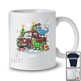 Personalized Custom Name My Christmas Pajama Shirt; Lovely T-Rex On Plaid Pickup Truck T-Shirt