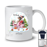 Personalized Custom Name Santa Dachshund Riding Axolotl; Merry Christmas Moon Snow Animal T-Shirt