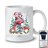 Personalized Custom Name Santa Cat Riding Flamingo; Joyful Christmas Moon X-mas Pajama Family T-Shirt