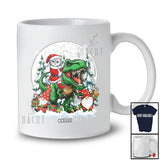 Personalized Custom Name Santa Cat Riding T-Rex; Joyful Christmas Moon X-mas Pajama Family T-Shirt