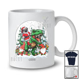 Personalized Custom Name Santa Pug Riding T-Rex; Joyful Christmas Moon X-mas Pajama Family T-Shirt