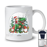 Personalized Custom Name Santa Guinea Pig Riding T-Rex; Joyful Christmas Moon Pajama Family T-Shirt