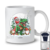 Personalized Custom Name Santa Sloth Riding T-Rex; Joyful Christmas Moon X-mas Pajama Family T-Shirt