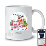 Personalized Custom Name Santa Pug Riding Axolotl; Merry Christmas Moon Snow Animal T-Shirt