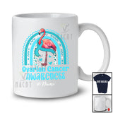 Personalized Custom Name Ovarian Cancer; Lovely Blue Teal Ribbon Flamingo Rainbow T-Shirt