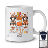Personalized Custom Name Happy Fall Y'all; Amusing Thanksgiving Plaid Paws Bernedoodles Owner T-Shirt