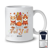 Personalized Custom Name Happy Fall Y'all; Amusing Thanksgiving Plaid Paws Corgi Owner T-Shirt