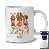 Personalized Custom Name Happy Fall Y'all; Amusing Thanksgiving Plaid Paws Dachshund Owner T-Shirt