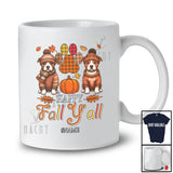 Personalized Custom Name Happy Fall Y'all; Amusing Thanksgiving Plaid Paws Pit Bull Owner T-Shirt