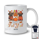 Personalized Custom Name Happy Fall Y'all; Amusing Thanksgiving Plaid Paws Pug Owner T-Shirt