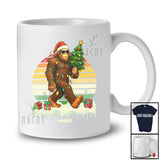 Personalized Custom Name Santa Bigfoot With X-mas Tree; Joyful Christmas Family Vintage Retro T-Shirt