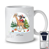 Personalized Custom Name Santa Dachshund Riding Giraffe; Merry Christmas Moon Snow Animal T-Shirt