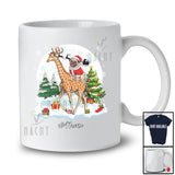Personalized Custom Name Santa Pug Riding Giraffe; Merry Christmas Moon Snow Animal T-Shirt