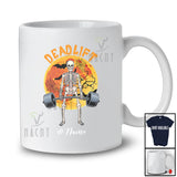 Personalized Custom Name Dead Lift; Scary Halloween Moon Skeleton Lifting Weights Workout T-Shirt